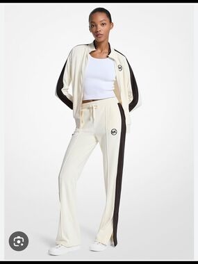 Michael Kors Cream Track Pants with Black Side Stripe